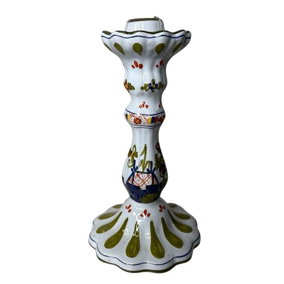 Vintage Hand Painted Italian Faience Candlesticks Floral Majolica Repaired As Is - Picture 11 of 16